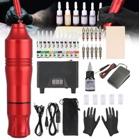 Set de masina de tatuat, Wacorresi, masini rotative de tatuaj cu 1 pen rotativ, 10 ace, 20 culori, 20 cerneala*5ml, 9 cupe cerneala, Portabil, viteza 10000 RPM, functioneaza mult timp, design ergonomic, Potrivit pentru incepatori, profesional，Rosu