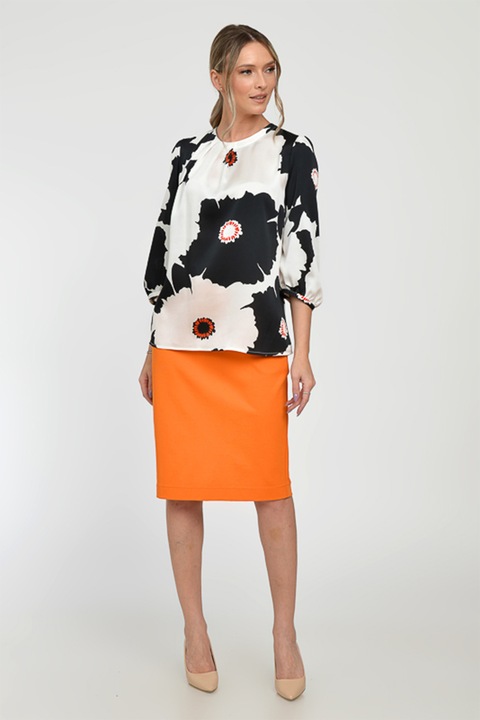 GIORGAL, Bluza cu nasturi pe partea din spate Lorelai, Negru/Portocaliu mandarina/Alb murdar