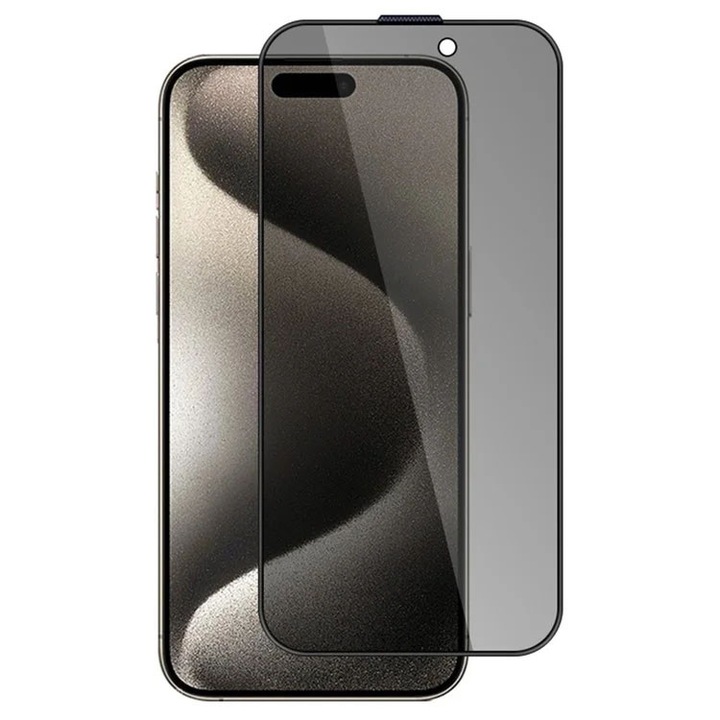 Folie protectie ecran sticla securizata 9H anti-spion iPhone 14 Pro Max 15 Pro 16 Pro, transparenta, full screen