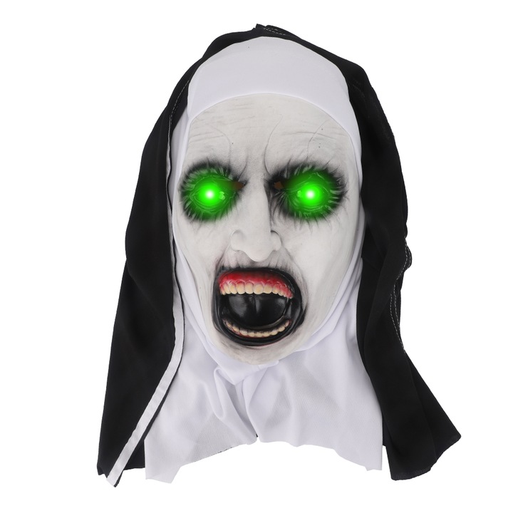 Маска Монахинята от Латекс с Кърпа и Воал, Страшен Костюм за Хелоуин, Маска за Цяла Глава за Косплей, Тематични Партита и Шеги