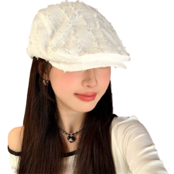 Bereta retro de dama, OEMG®, palarie octogonala artist, Stil modern, marime universala, alb