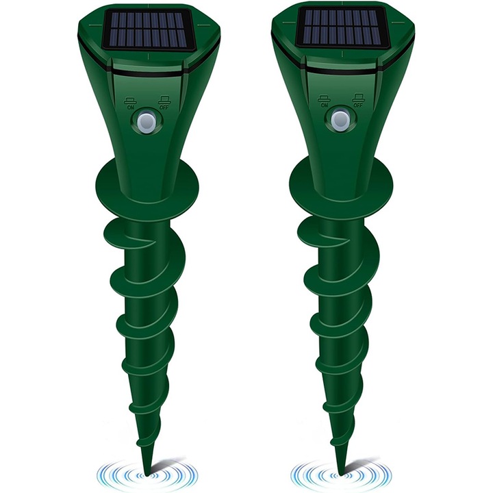 Set 2 aparate cu Ultrasunete / Vibratii de gradina Anti cartite, Rqiurpn, 3 moduri, IP65, 360° acoperire, 25x6.9cm