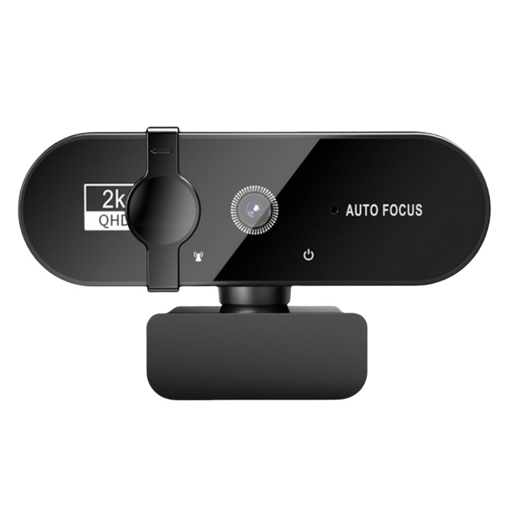 Camera Web, 2K QHD, 2048x1536/30fps, Rotatie 360°, Auto-focus, Microfon Omnidirectional cu Reducere Zgomot, Capac magnetic de intimitate inclus, USB 2.0, Plug and Play, pentru videoconferinte, transmisii live, predare online, Negru