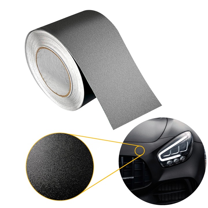 Autocolant protector pentru bara portbagajului, structurala, 10 x 500 cm, DecoMeister®, Model Negru, FT001-010-0500S