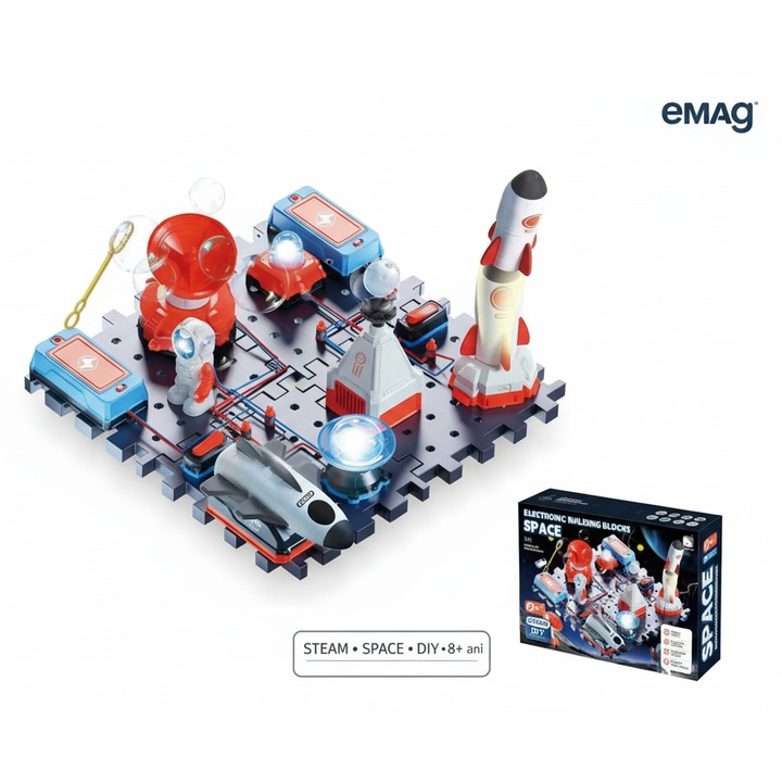 Set educativ electronic pentru copii – Jucarie STEM cu circuite electrice, tema spatiala, experimente stiintifice si constructie DIY