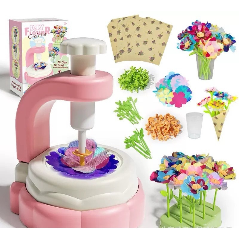 Set creativ DIY pentru copii – Masina de facut flori din material