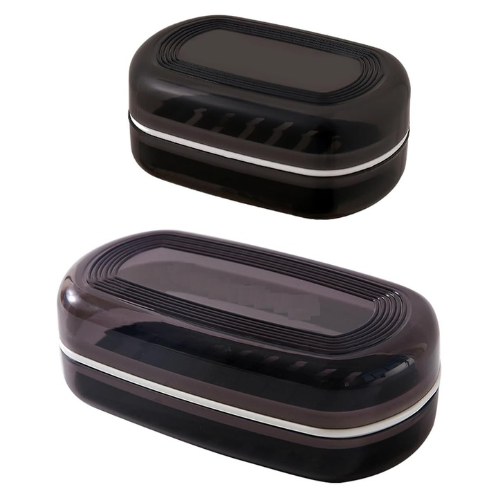 DUAIU 2 buc Recipient Pentru Sapun de Calatorie, Suport Pentru Sapun Solid Pentru Dus, Suport Pentru Sapun de Calatorie cu Strat de Scurgere Detasabil, Husa Portabila Pentru Sapun Pentru Calatorii, Camping, Sala de Sport, Negru