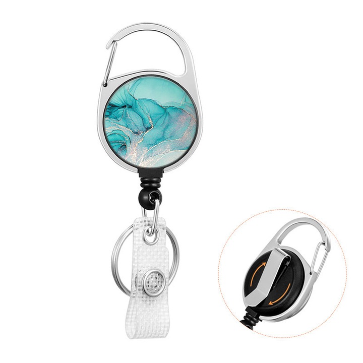 Suport pentru ecusoane retractabil cu model marmorat, Horee, verde, 24.4inch