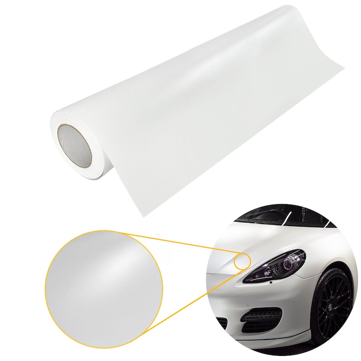 Folie termoplastica pentru tuning auto, mat, 100 x 100cm, DecoMeister®, Model Alb, FT006-100-0050