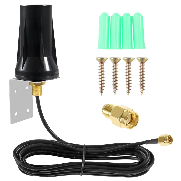 Antena 5G Lte, SINBINTA, Putere: 50W, Câștig: 15 Dbi, Frecvență de Operare: 600-6000 Mhz, Conector antena: Sma tata, Lungime cablu: 3m, Plastic/Metal, 45 x 32 x 75 mm, Negru