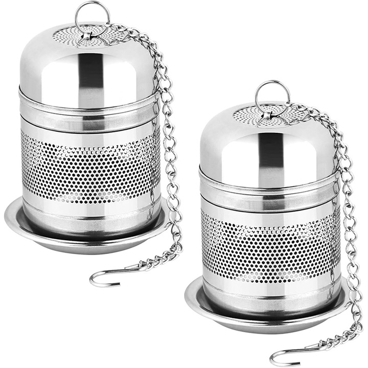 2 darabos teafőző készlet, Rqiurpn, rozsdamentes acél, 0,1 l űrtartalom, lánccal és fedéllel, ultrafinom háló
