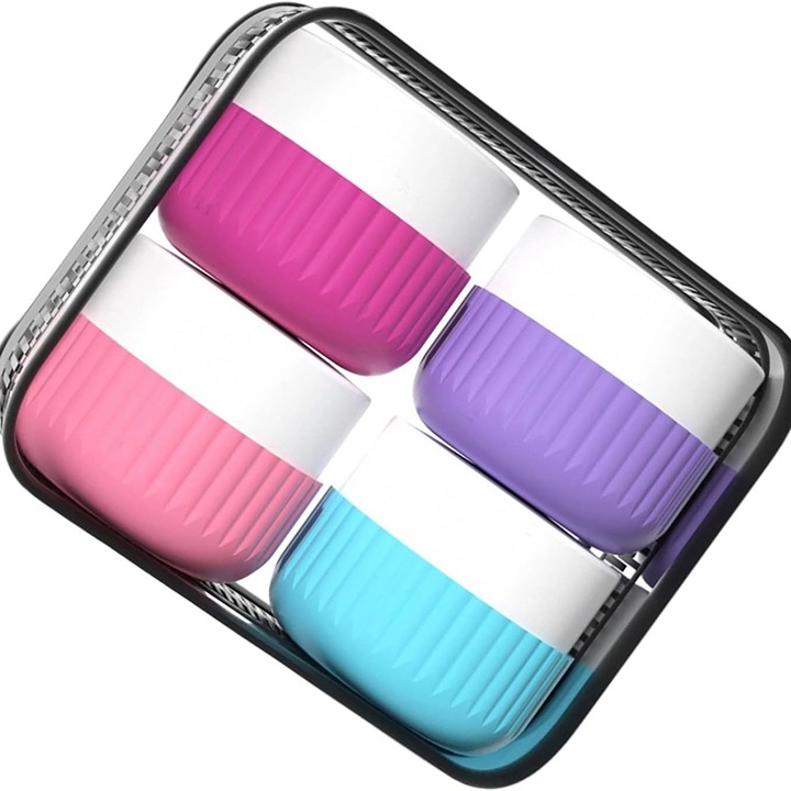 4 darabos szilikon kozmetikai tároló készlet átlátszó táskával, Rqiurpn, piperecikkekhez, utazóméretű termékekhez, újrafelhasználható flakonok, többszínű