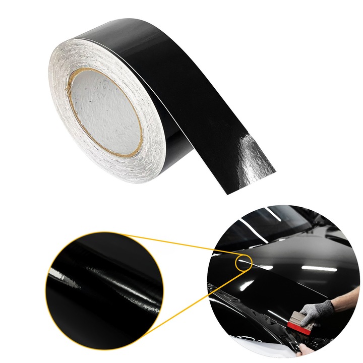 Banda termoplastica pentru marginile usilor, luciu, 5 x 1000 cm, DecoMeister®, Model Negru, FT003-005-1000S