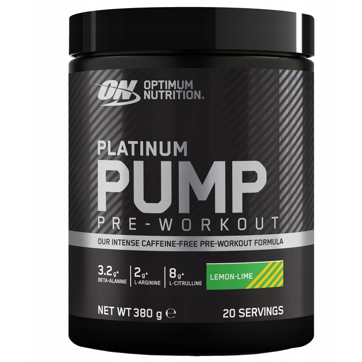 Supliment alimentar, Optimum Nutrition, Platinum Pump, 380g, 20 de portii, fara cafeina, cu beta-alanina, cu l-arginina, cu l-citrulina, fara zahar, Multicolor, Contine: l-citrulina, beta-alanina, l-arginina, aquamin®, cocomineral™, fruitflow®, pudre, pen
