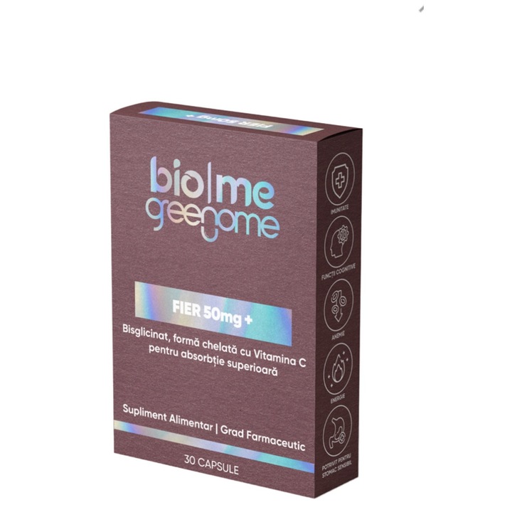 Supliment alimentar Bisglicinat de fier si vitamina C, Biome Fier 50 mg 30 capsule