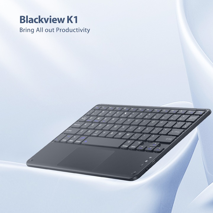 Tastatura Bluetooth cu Touchpad, Blackview K1, Compatibil cu Android/iOS/Windows, Slim Ergonomic Design, ABS, Wireless, telefon, tableta, PC, Portabila, Baterie Reincarcabila, Negru