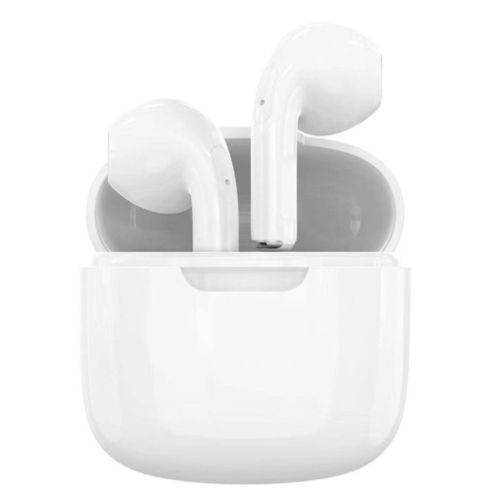 Casti Bluetooth fara fir, albe, tactile