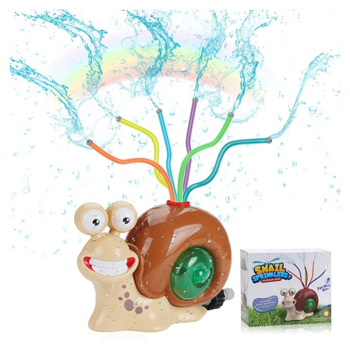 Locsolófej gyerekeknek, Rqiurpn, Csiga mintázatú, Mozgó csövekkel ellátott játék, Kerti tömlőhöz csatlakoztatható, Csobbanó szórakozás 3-8 éves fiúknak és lányoknak, 24x9x15,5cm