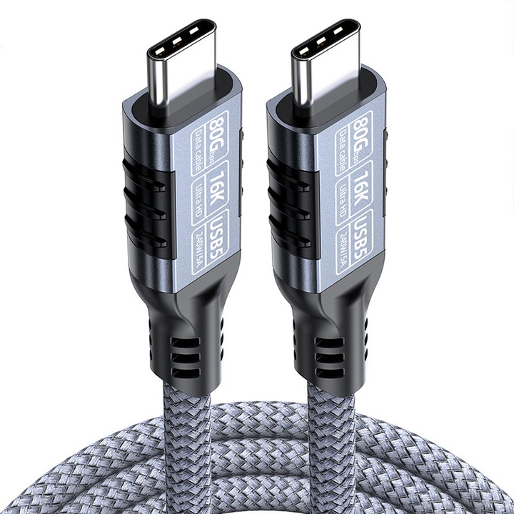 USB5 кабел, 80Gbps, Дисплей 16K60Hz, 8K60HZ, 4K240HZ, PD 240W, Съвместим с Thunderbolt 5, Thunderbolt 4, Thunderbolt 3, Type-C, 2м, Син, Черен