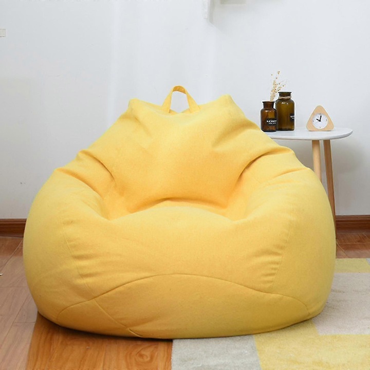 Husa pentru scaun bean bag, galben, 100x120cm, material bumbac si in, design cu fermoar ascuns, usor de curatat