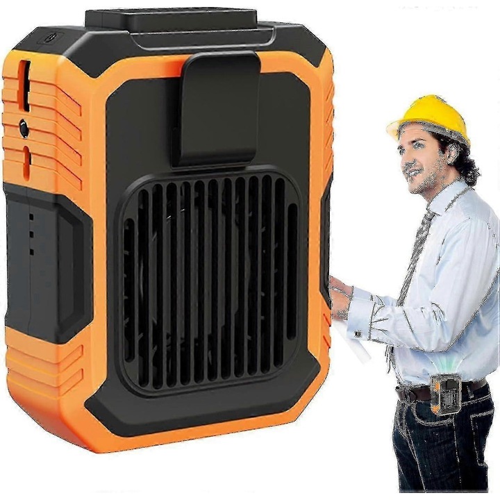 Ventilator de talie 3 in 1, mini ventilator portabil, 3 viteze, functie lanterna, incarcare USB, 4000mAh, design rezistent la cadere