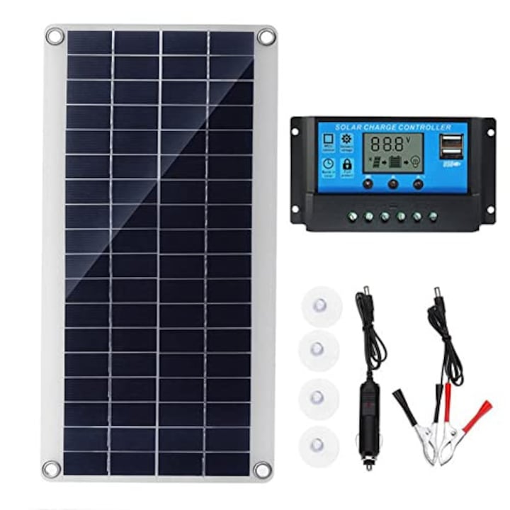 Kit panouri solare, incarcator solar portabil cu controler de 100A, statie de energie solara pentru marina, masina, rulota, camping, barca, auto