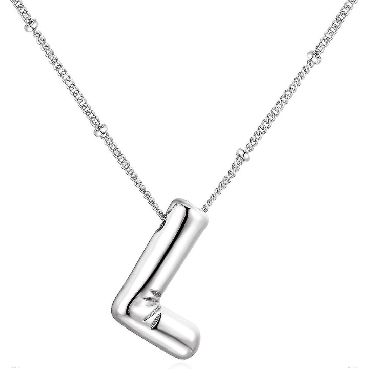 Colier cu Pandantiv, Litera L, Ajustabil, argintiu