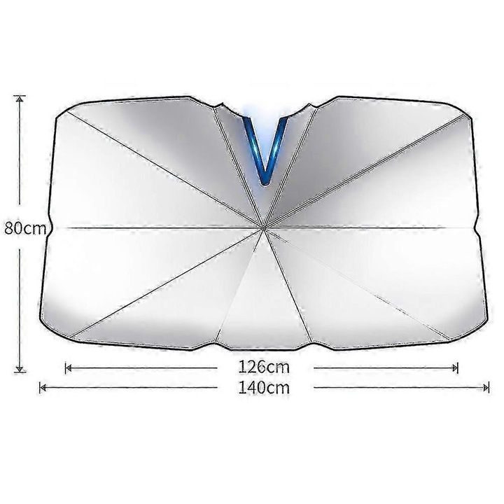 Parasolar auto, model Moyidea, dimensiuni mari 140x126x80cm, argintiu, material de calitate superioara