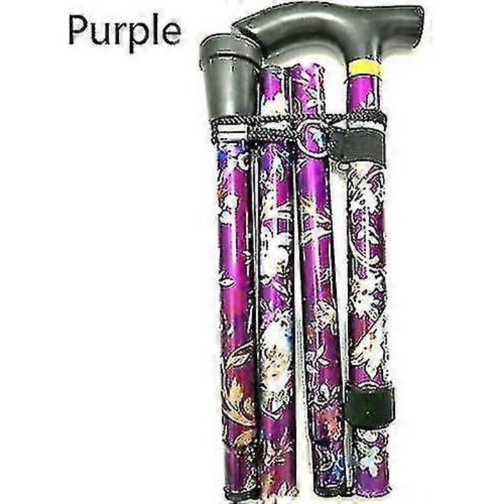 Cana pliabila din aluminiu, ajustabila, design floral, usoara, violet
