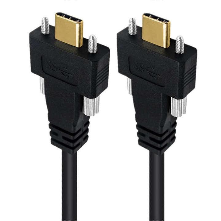 Cablu USB C 3.1 pentru incarcare rapida si transfer de date 10Gbps, 1m, cu surub de fixare