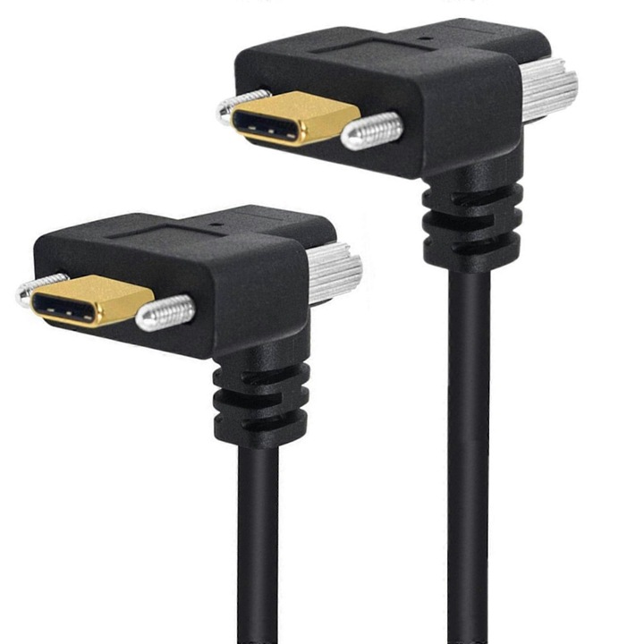 Cablu USB C 3.1 pentru incarcare rapida si transfer de date 10Gbps, 4K60Hz, lungime 30cm, cu suruburi de fixare