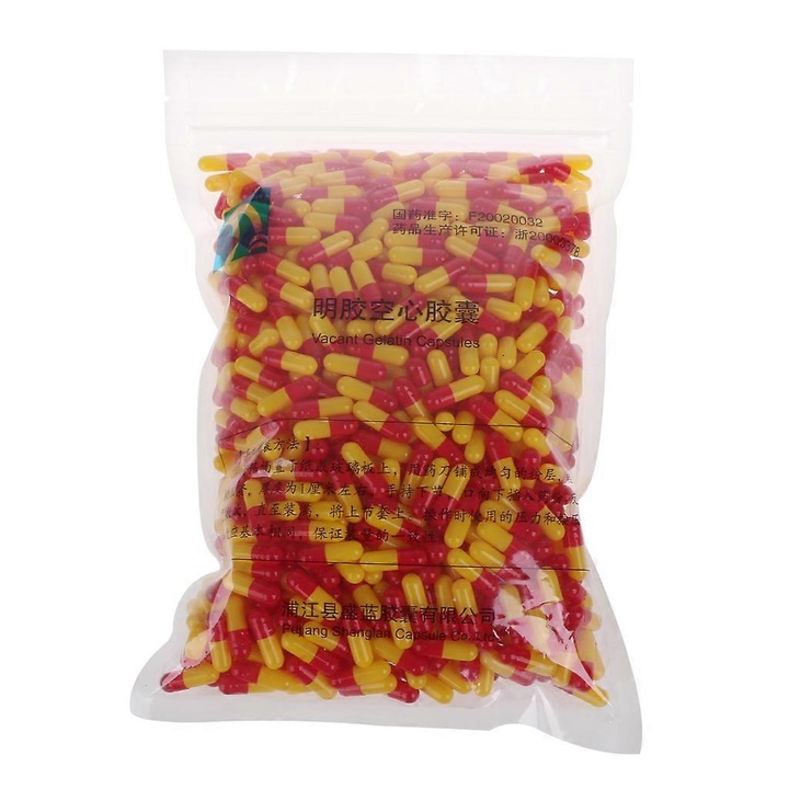 Capsule goale din gelatina, 1000 bucati, rosu/galben, dimensiune 0