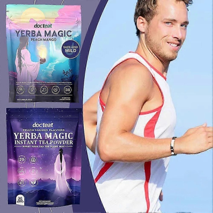 Ceai instant de Yerba Mate cu aroma de piersica si mango, 180g, set multifunctional pentru barbati si femei