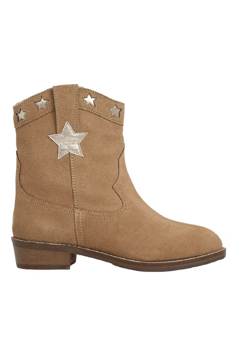 Pepe Jeans London, Ghete cowboy din piele intoarsa, Maro nisip/Argintiu