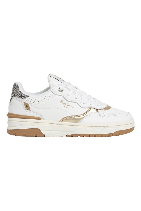 Pepe Jeans London, Bőr és műbőr sneaker, Fehér/Aranyszín