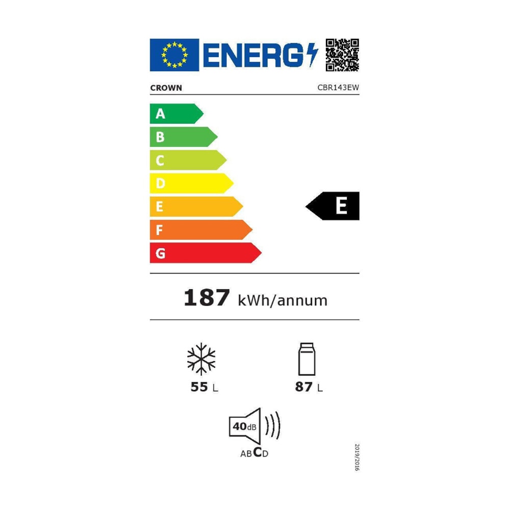 Combina frigorifica Crown CBR143EW, Racire statica, Iluminare LED, 142 l, H 144 cm, Clasa E, Alb