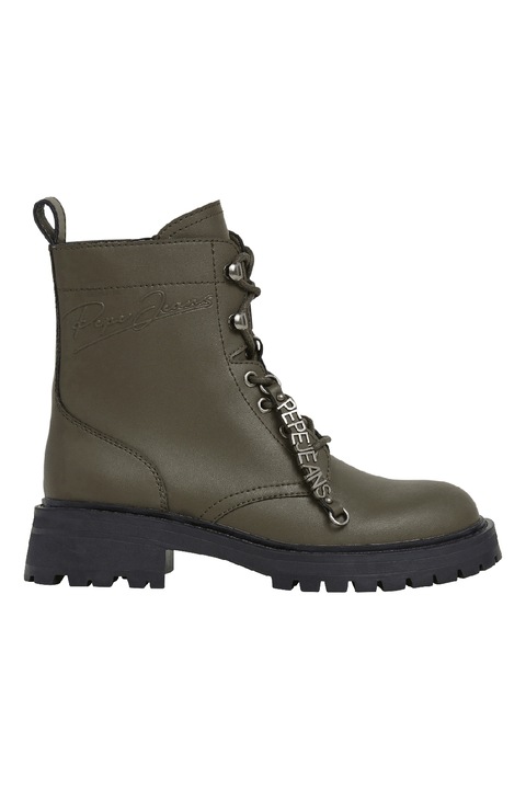 Pepe Jeans London, Cizme din piele cu fermoar, Kaki