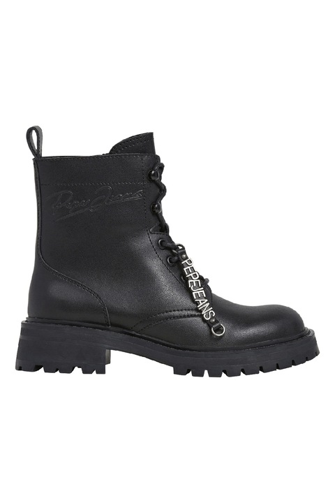 Pepe Jeans London, Cizme din piele cu fermoar, Negru
