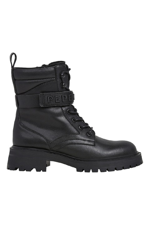 Pepe Jeans London, Cizme din piele cu fermoar, Negru