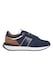 Pepe Jeans London, Pantofi sport din material textil cu talpa plata si insertii din piele intoarsa, Caramel, Bleumarin, 41