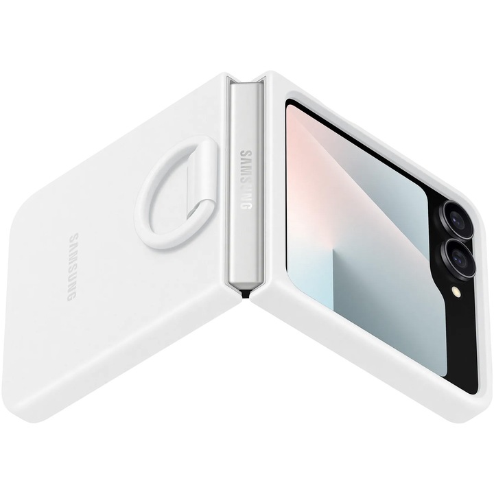 Samsung szilikon mobiltelefon tok, telefongyűrű, fehér, kompatibilis: Samsung Galaxy Z Flip6, SM-F741, / Galaxy Z Flip7 FE, SM-F761
