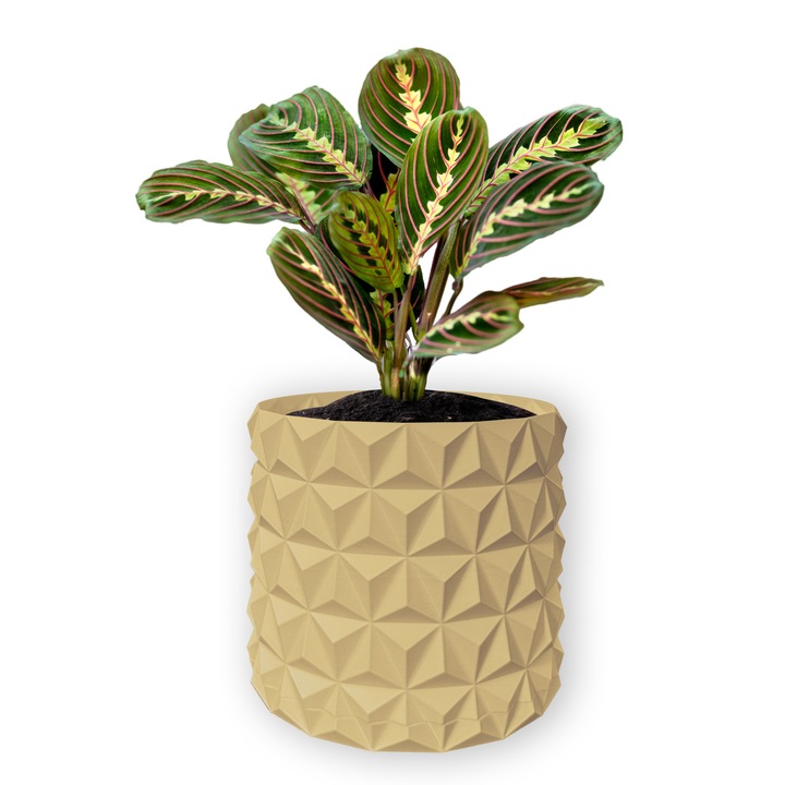 Ghiveci de flori 3d, Krystar, rotund 13 x 12 cm, Culoare Bej