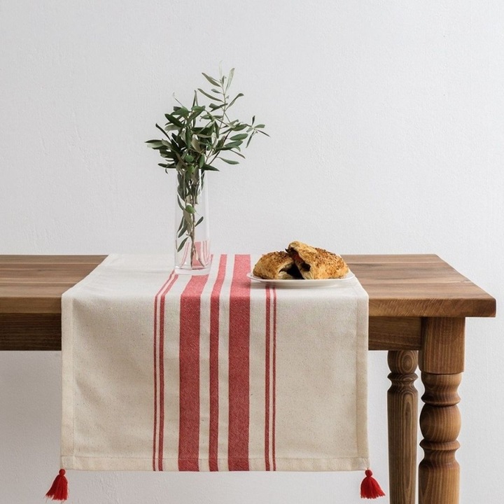 Napron masa cu dungi si ciucuri, 50x150 cm, DC HOME, Tereza Rosu