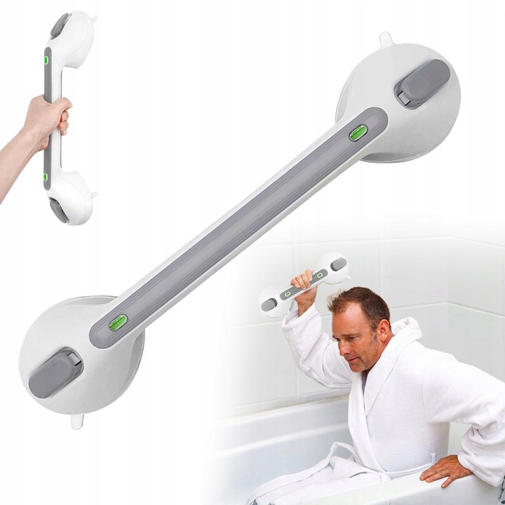 Maner de Siguranta cu Ventuze, Indicator Verde/Ros, Alb/Gri, 40x10.5x8cm