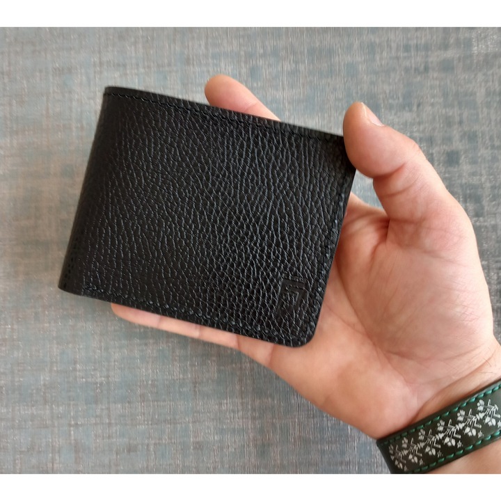 Portofel din piele clasic, minimalist, negru si galben