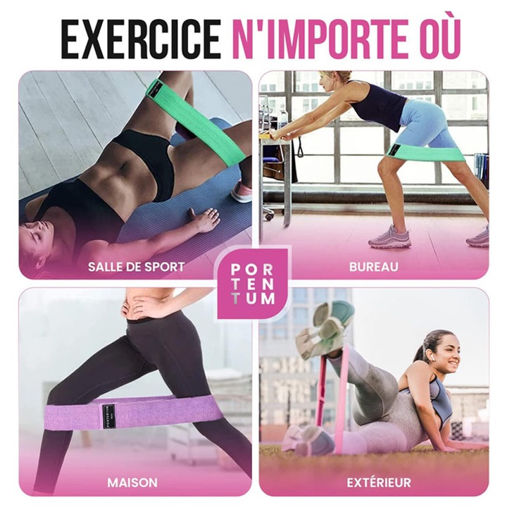 Fitnesz gumiszalag készlet, Rqiurpn, 3 ellenállási szint, csúszásmentes, jógához és pilateshez, többszínű, 3 darabos