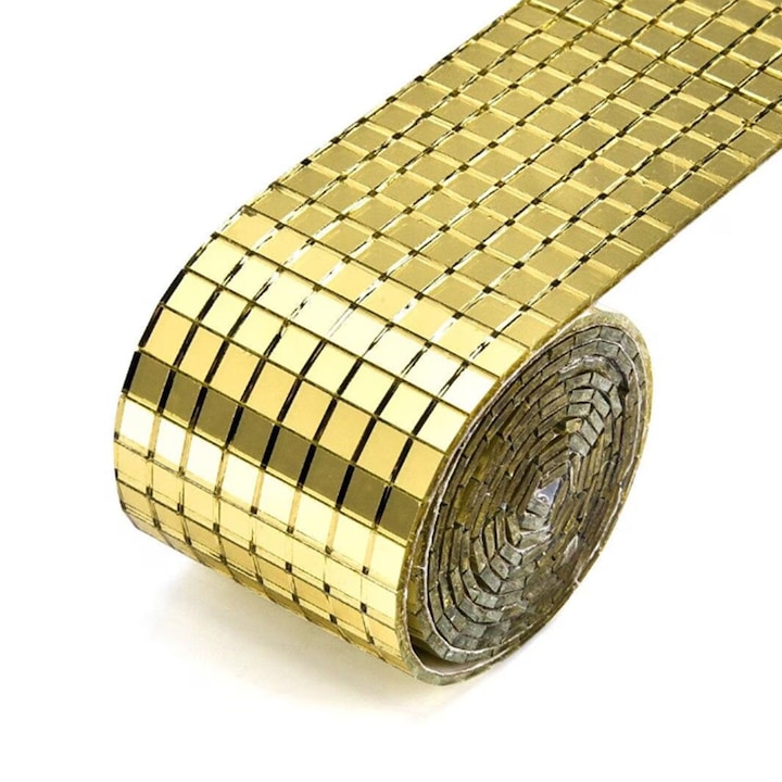 Banda adeziva decorativa cu oglinzi mozaic, 1464 bucati, auriu, 100x4cm