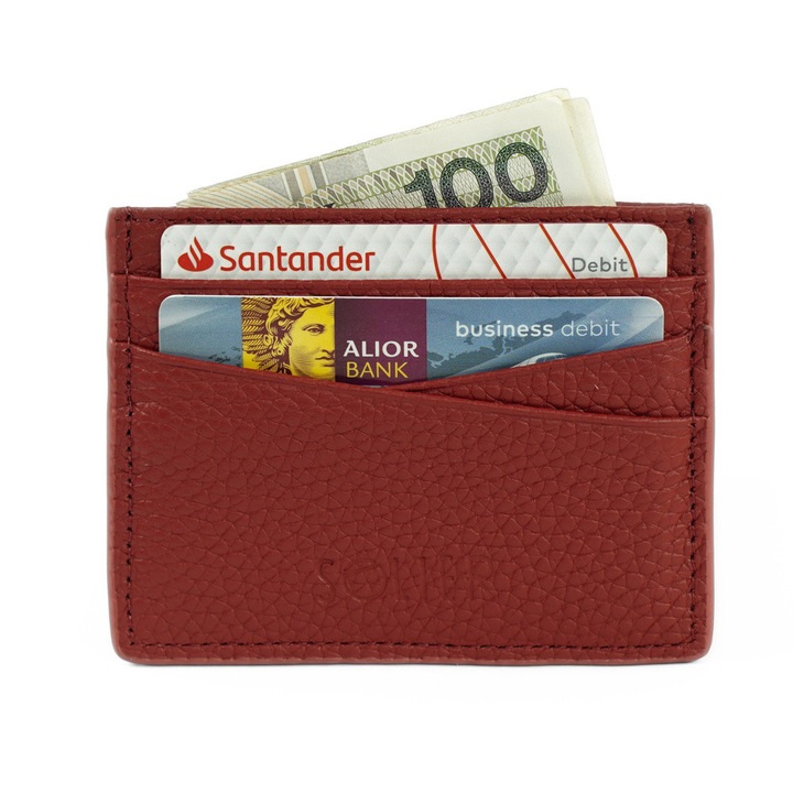 Портфейл от естествена кожа Solier SW43 червен 10x8 см