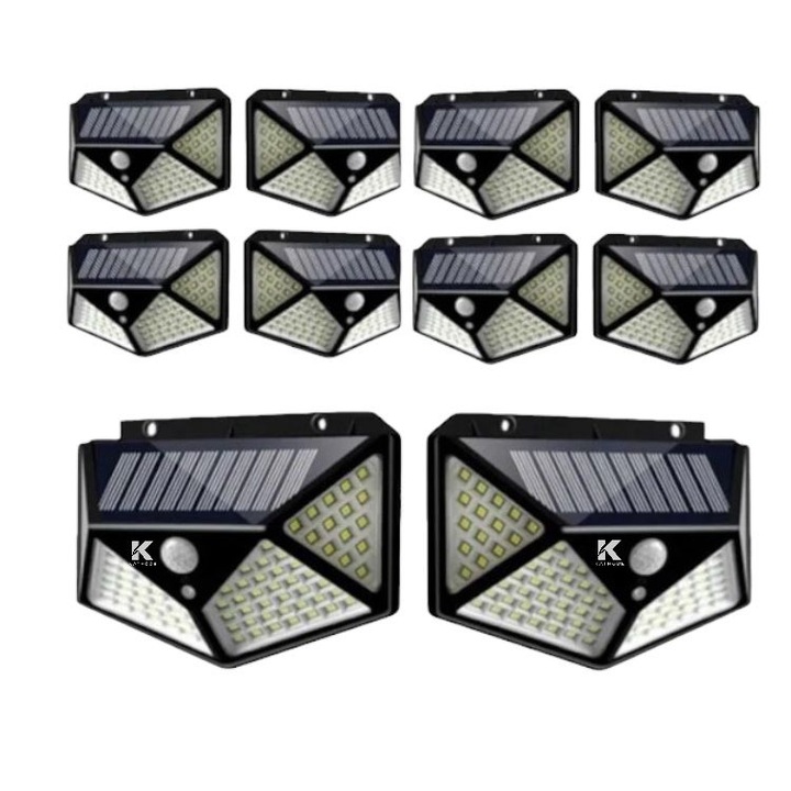 Készlet 10 x K KATHODE 100 LED napelemes lámpa, mozgásérzékelő, vízálló kialakítás, IP67