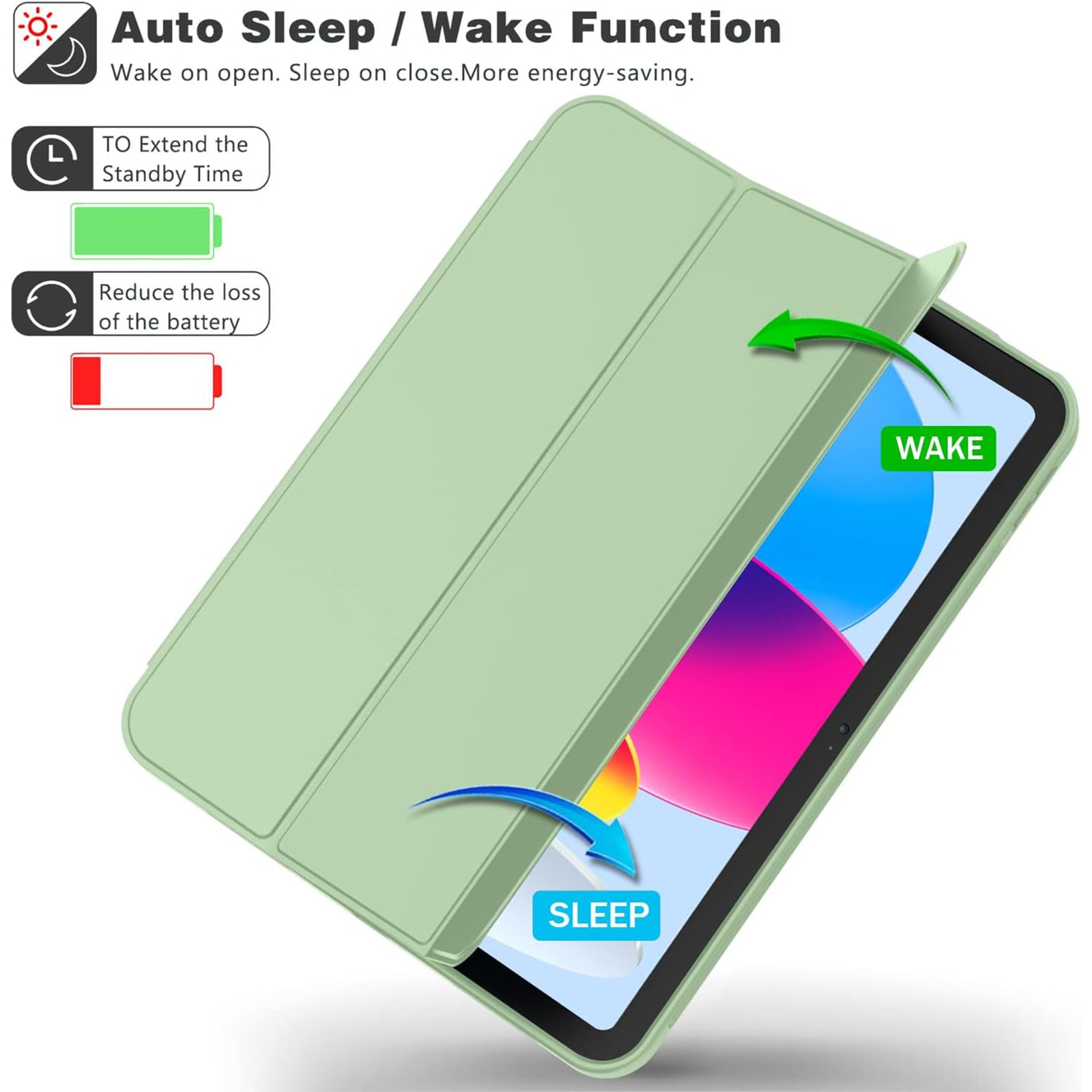 Husa pentru tableta AYSTOAYS®, compatibila cu iPad10 10.9 inch 2022, cu tava pentru stilouri, Tip carte, Silicon, cu functie auto wake/sleep, Verde deschis